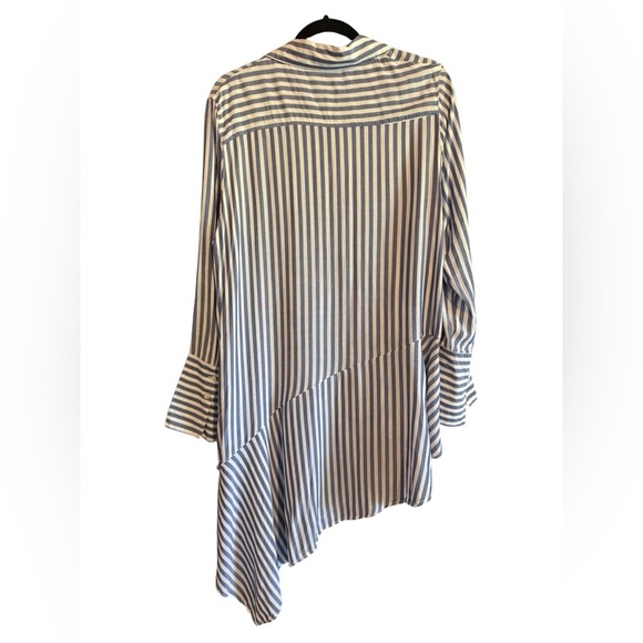 RAIN Woman's Striped Asymmetrical Hem Long Sleeve Button Down Shirt, Size L - Picture 2 of 7